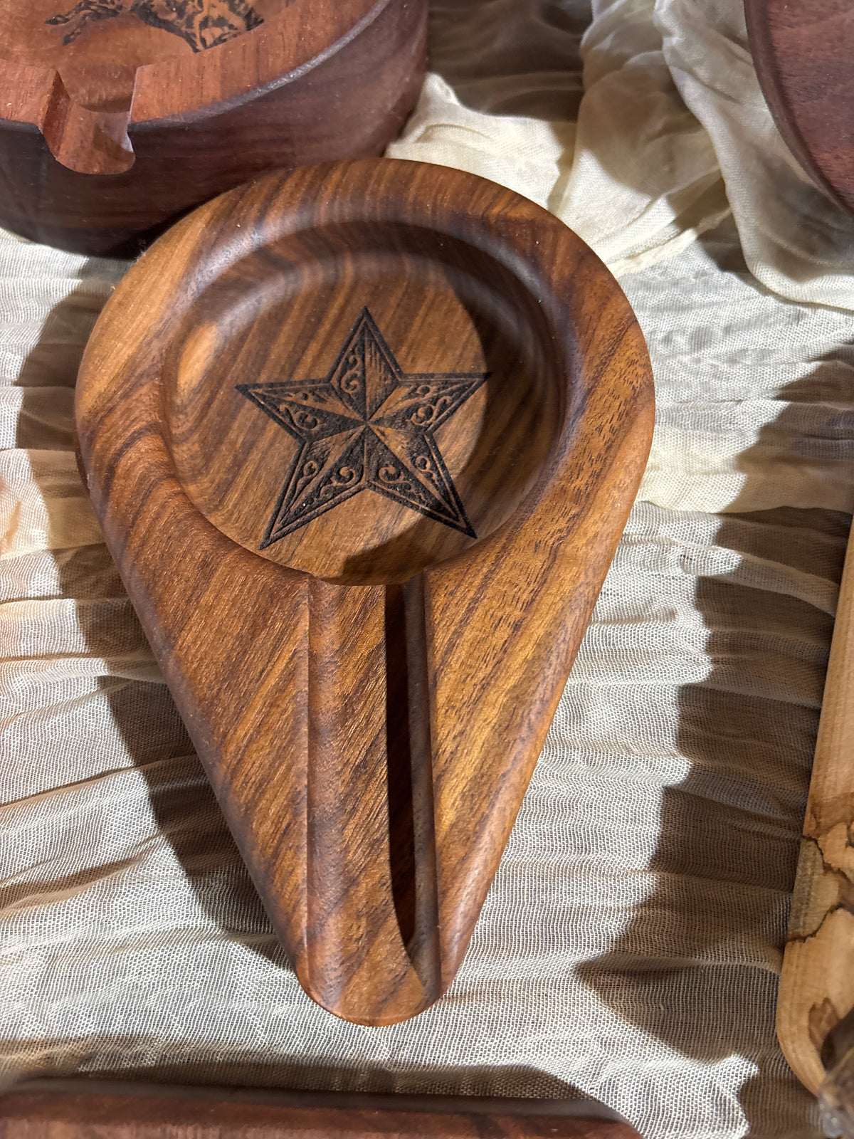 Cigar Rest Tear Drop Walnut Star