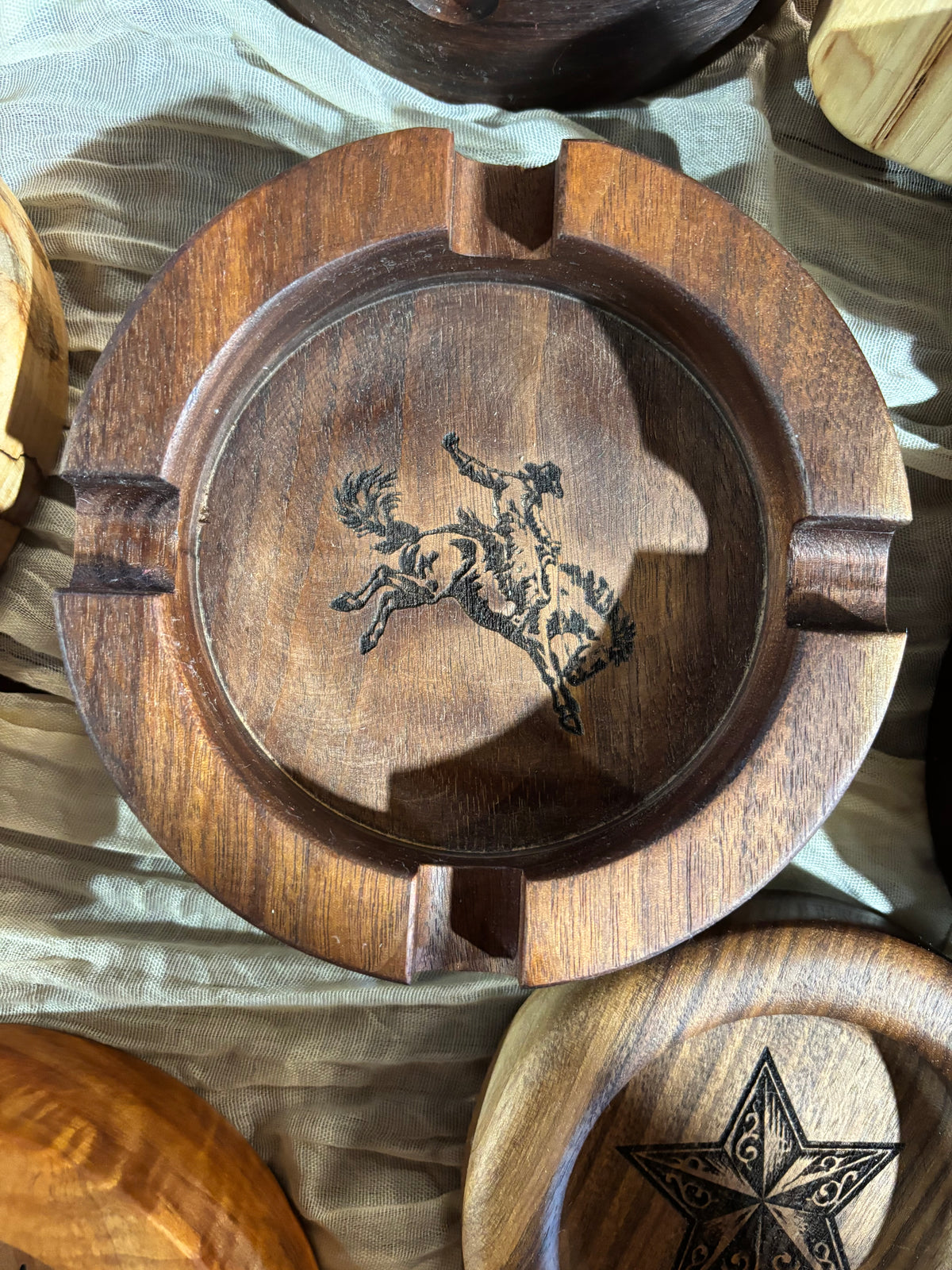 Cigar Ash Tray Walnut Bronc