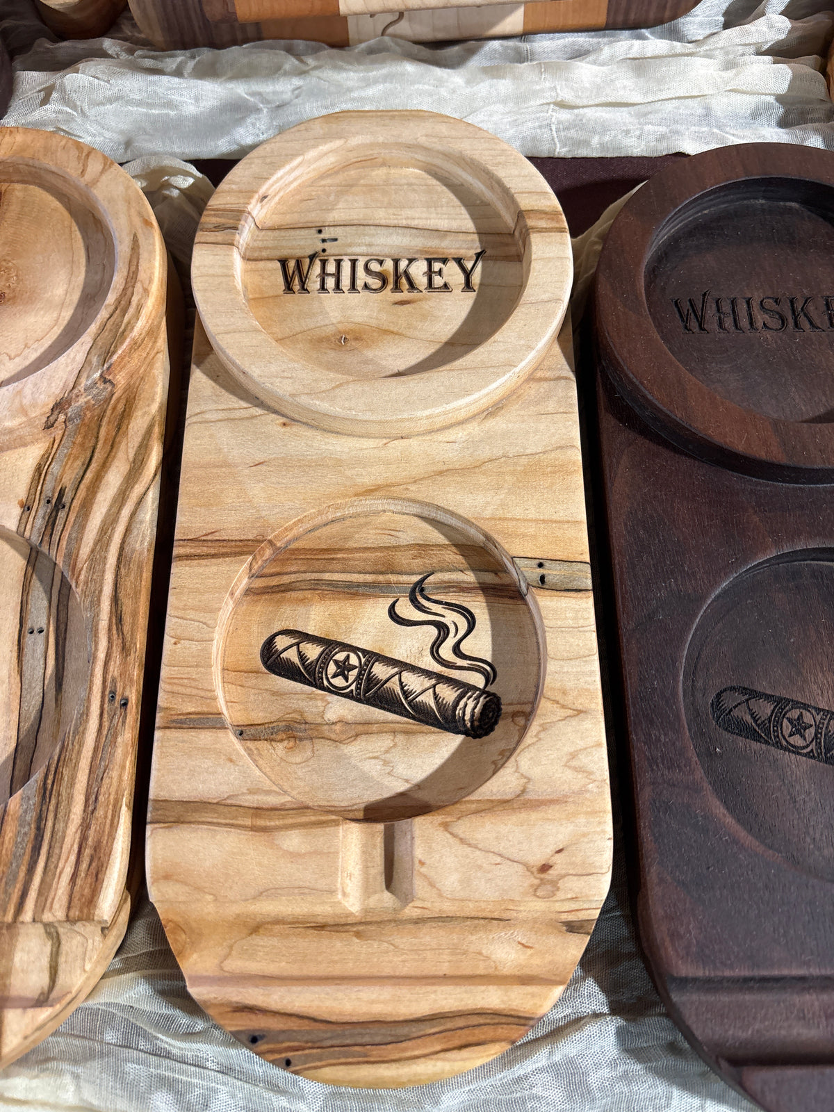 Whiskey and Cigar Ash Tray Maple engraved